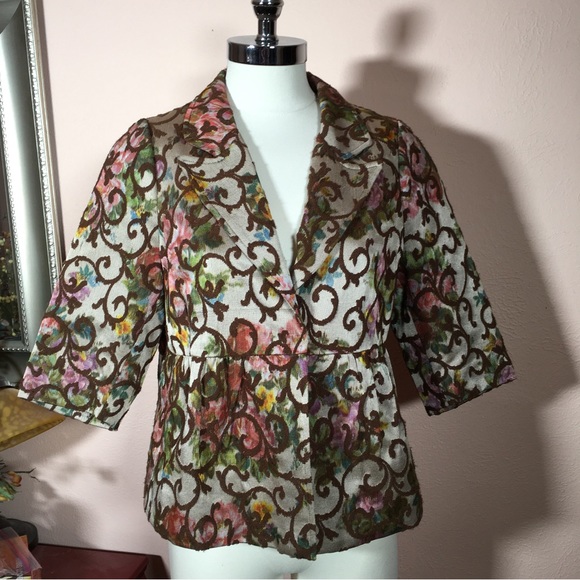 Vintage 90 Y2K Victorian Tapestry Shrunken Baby Doll croquet girl Cropped Blazer - Picture 16 of 16